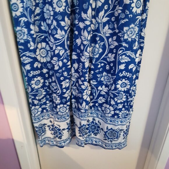 Women's Full Length House Dress Short Sleeve  Zipper Front Blue SZ L NWT - Picture 8 of 10